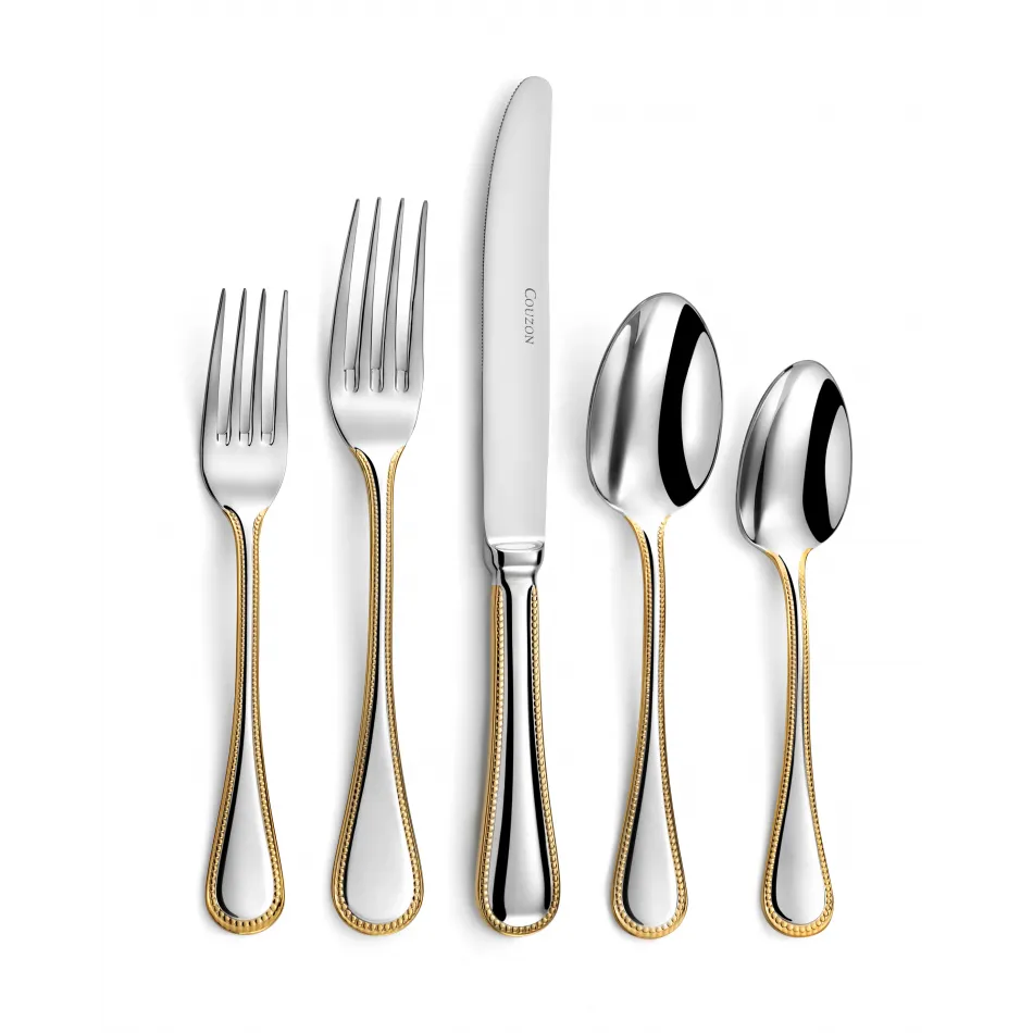 Le Perle Gold 5 Pc Setting (Table Knife, Table Fork,  Medium Teaspoon, Dessert Fork, Dessert Spoon)
