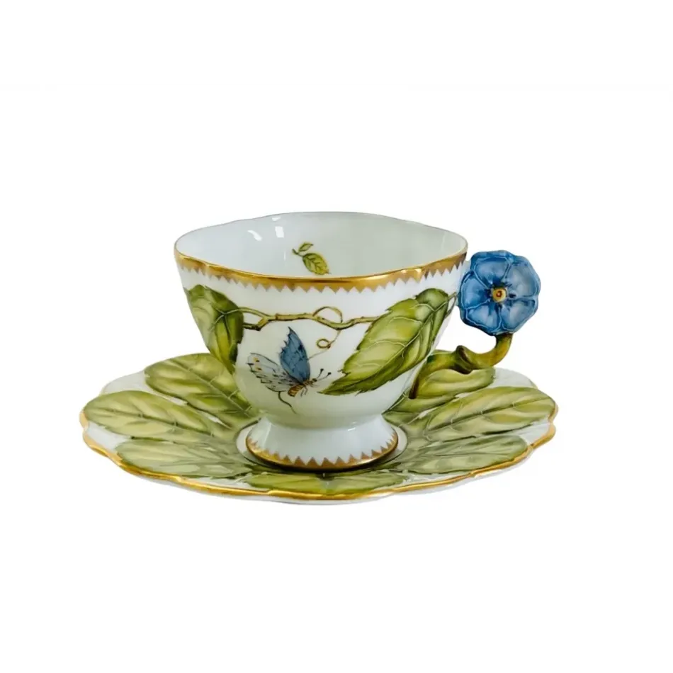 Tea Cup & Saucer Flower Handle 4 Oz.