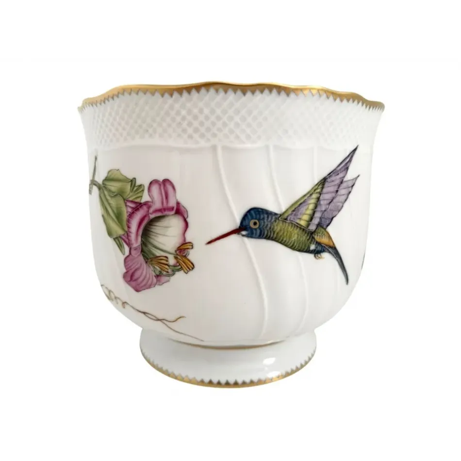 Round Cachepot (Flower W/Hummingbird) 7.5" H X 6.25" W
