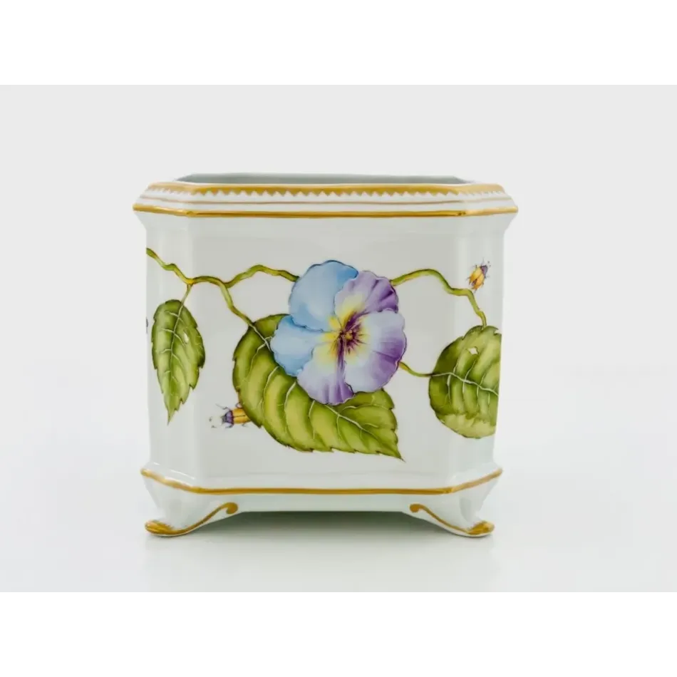 Square Cachepot (Purple/Blue Pansy) 7" H X 6.25" W