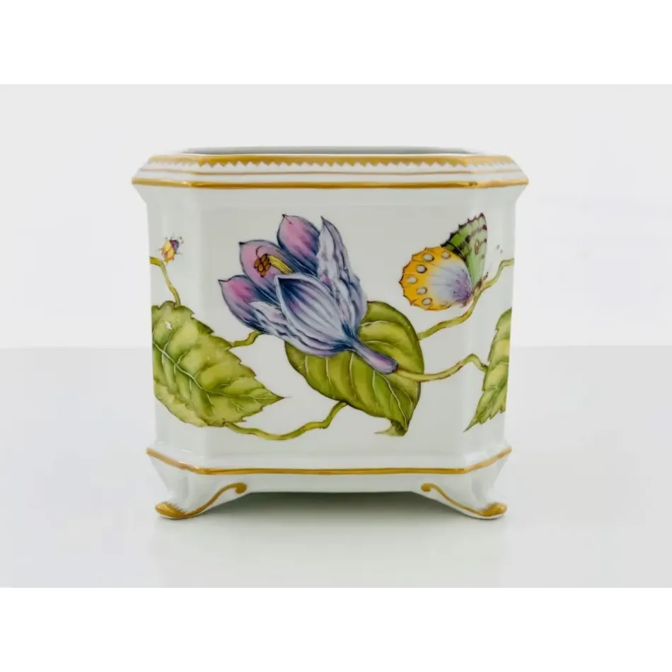 Square Cachepot (Purple/Blue Flower W/Yellow/Green Butterfly) 7" H X 6.25" W