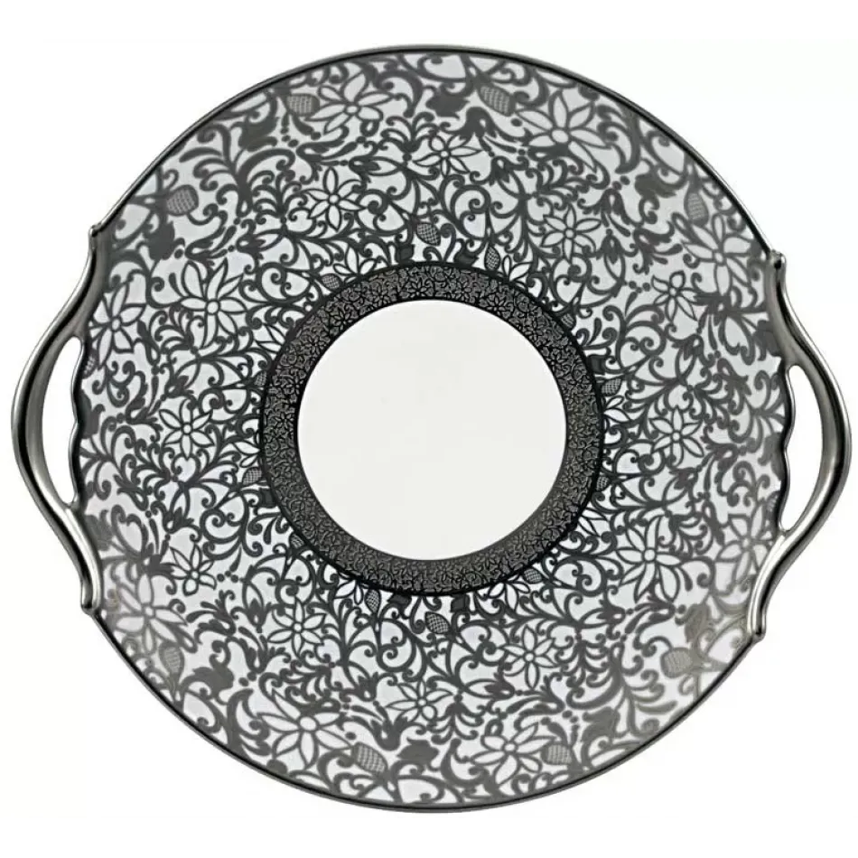 Tolède Platinum White Cake Dish With Handles Diam 9.8 in