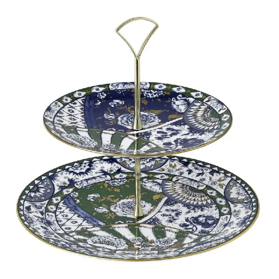 Victoria's Garden Blue & Green Cake Stand 2 Tier