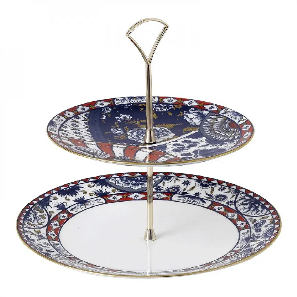 Victoria's Garden Blue & Red Cake Stand 2 Tier