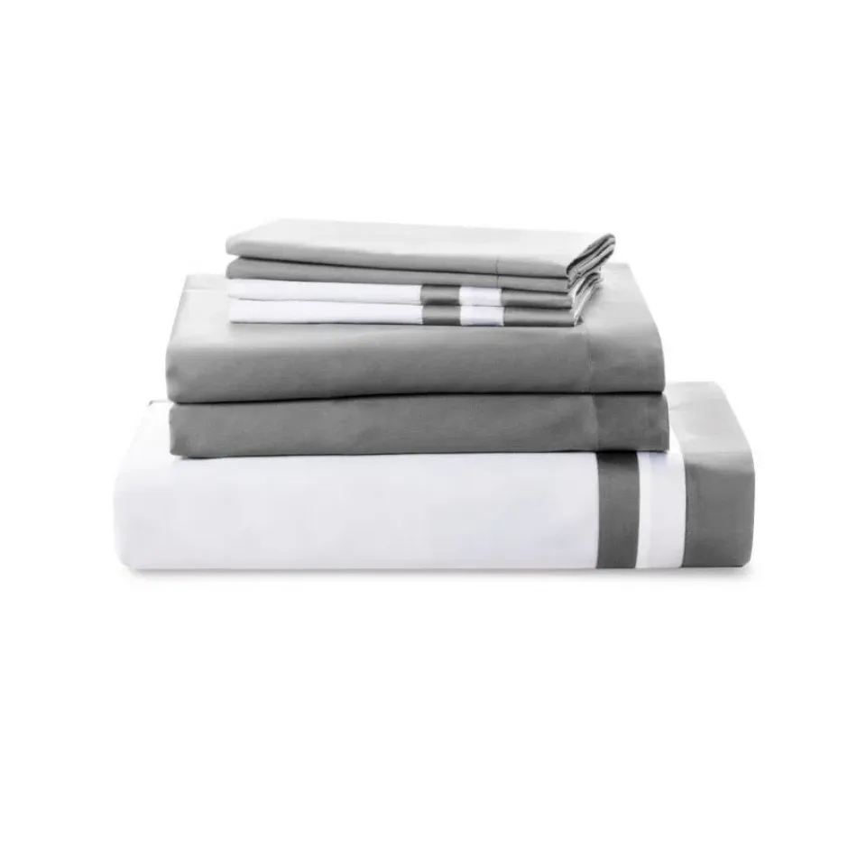 Vilanova White/Harbor Grey Cotton Sateen Bedding Twin Fitted Solid Harbor Grey