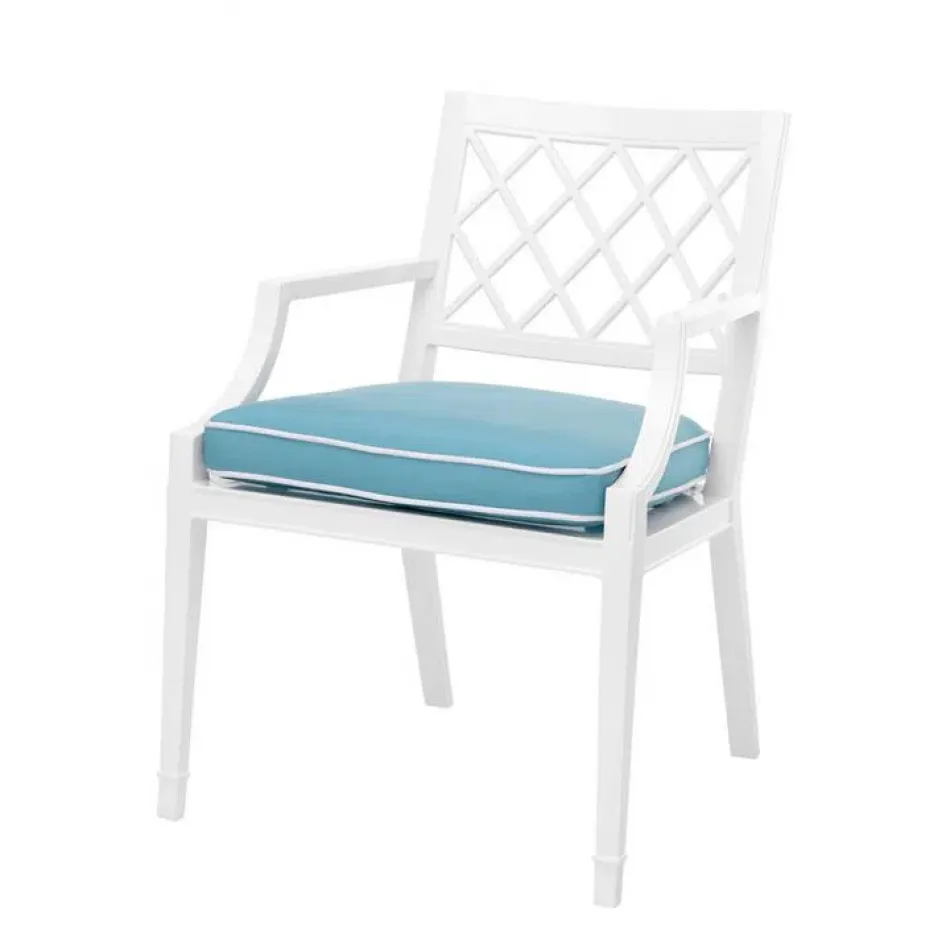 Paladium With Arm White Sunbrella Mineral Blue Outdoor Dining Chair