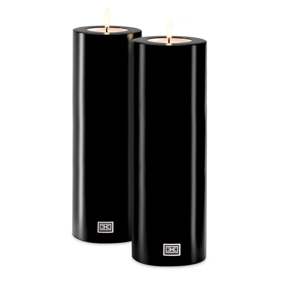 Black Set Of 2 Artificial Candles Ø 12 x H. 35 cm