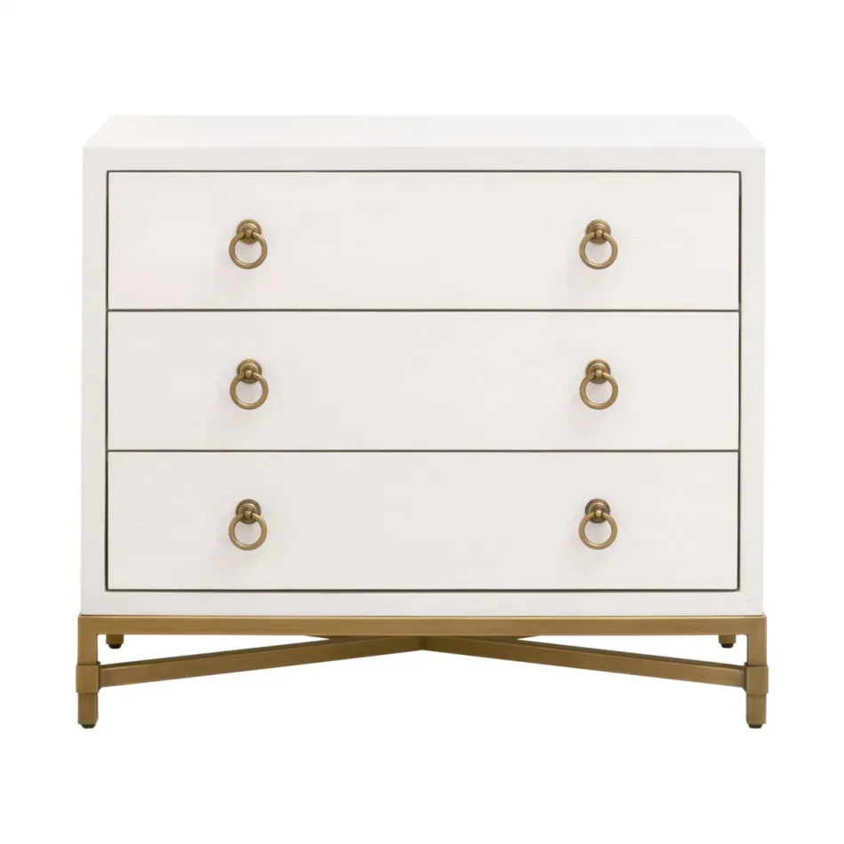 Strand Shagreen 3-Drawer Nightstand Pearl Shagreen, Brushed Gold