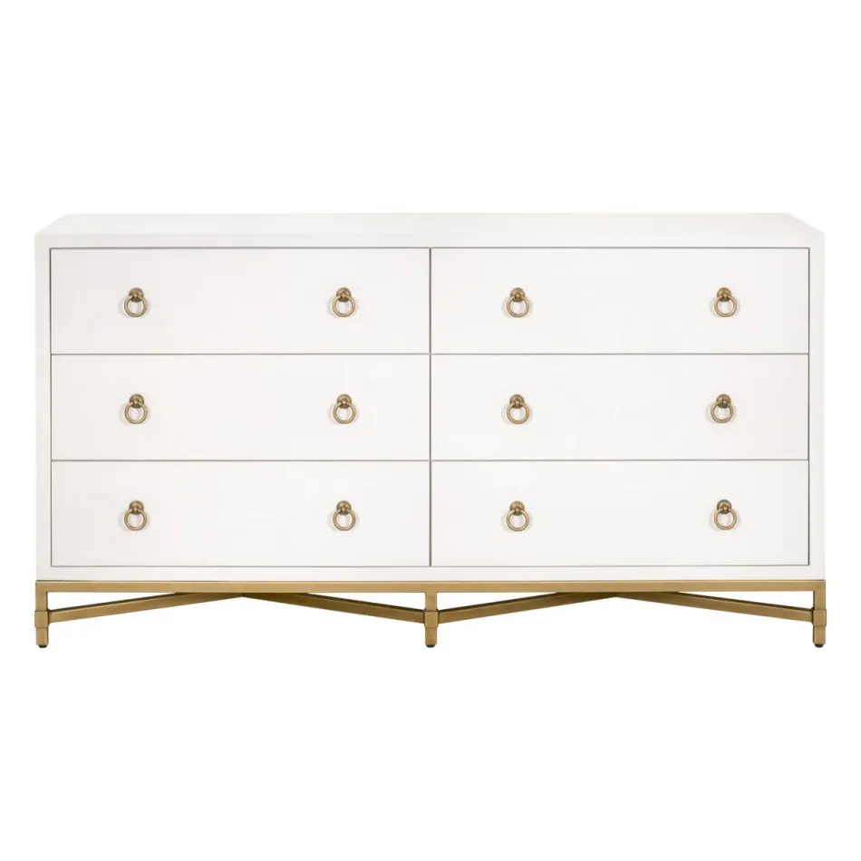 Strand Shagreen 6-Drawer Double Dresser Pearl Shagreen, Brushed Gold