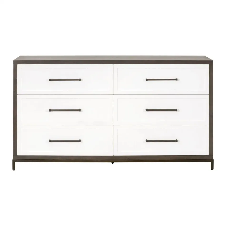 Wrenn 6-Drawer Double Dresser Burnished Brown Acacia, Matte White, Antique Bronze