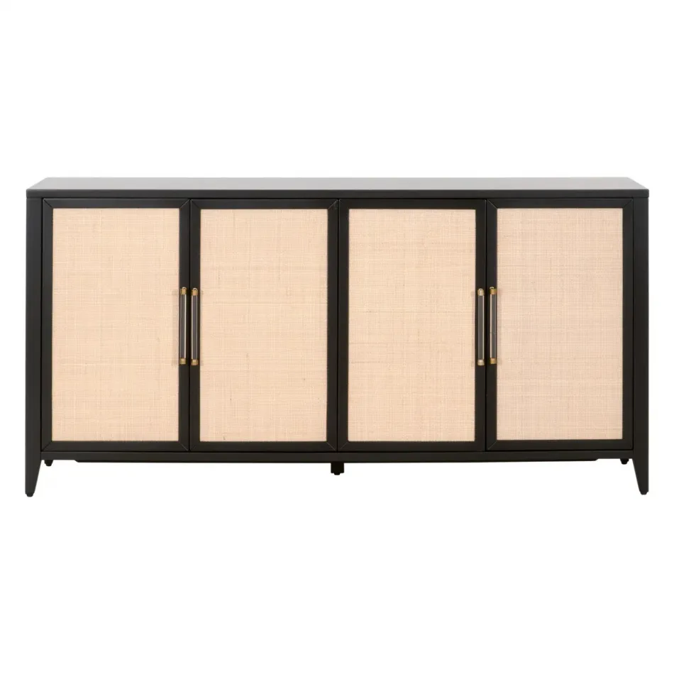 Holland Media Sideboard Brushed Black Acacia, Natural Rattan