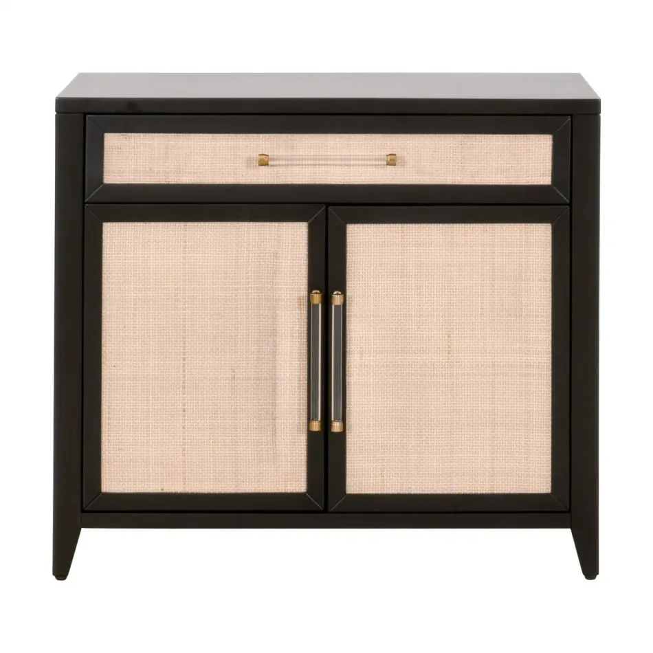 Holland Media Chest Brushed Black Acacia, Natural Rattan