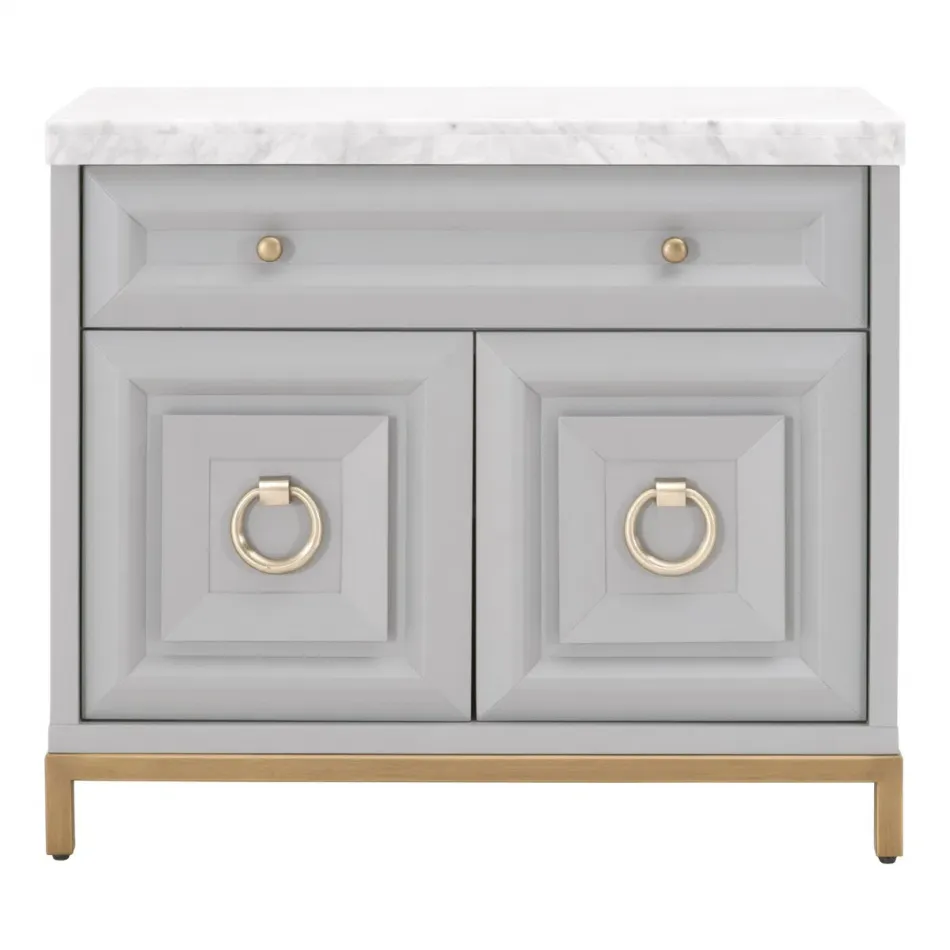 Azure Carrera Media Chest Dove Gray, White Carrera Marble, Brushed Gold