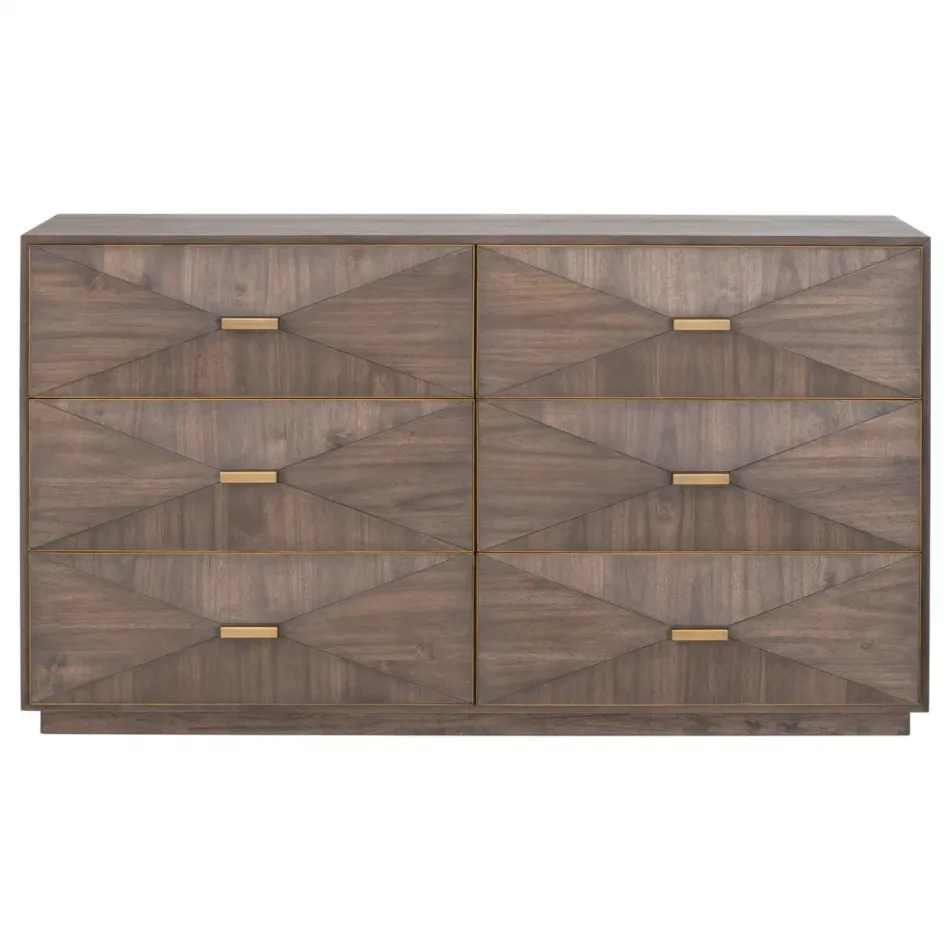 Wynn 6-Drawer Double Dresser Burnished Brown, Brushed Gold