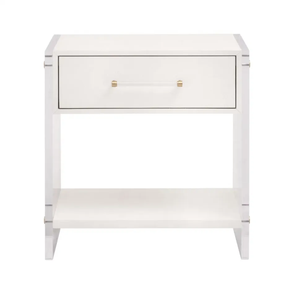 Sonia Shagreen 1-Drawer Nightstand Pearl Shagreen, Lucite, Brushed Brass