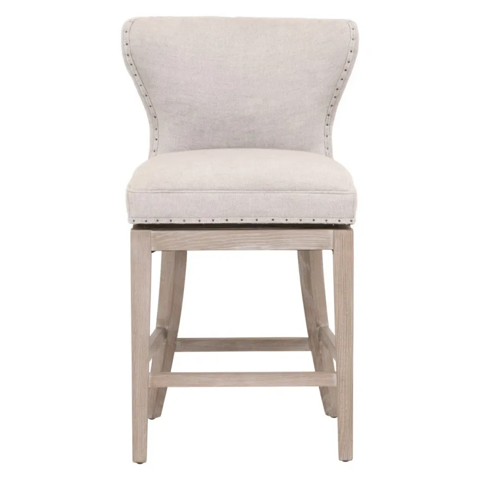 Milton Swivel Counter Stool Performance Bisque French Linen, Natural Gray Ash