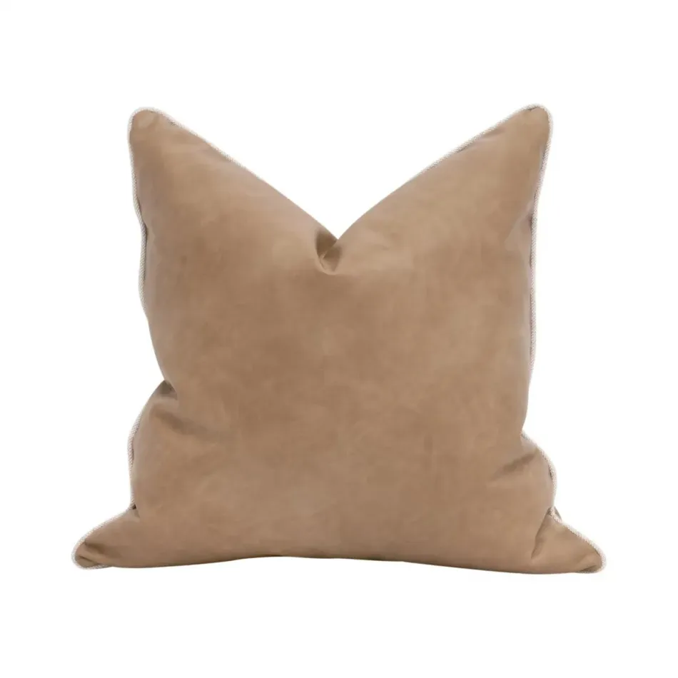 The Not So Basic 22" Essential Pillow, Set of 2 - Ivanhoe Toast, Performance Bisque French Linen Piping