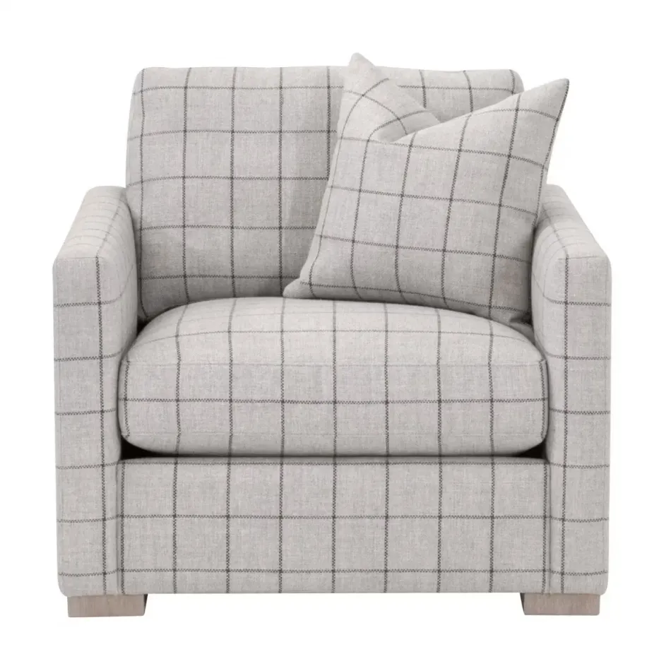 Clara Slim Arm Sofa Chair - Performance Windowpane Cement, Natural Gray Oak