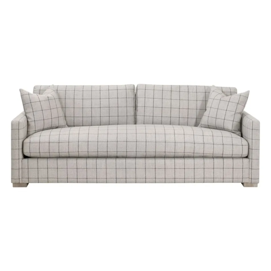 Clara 86" Slim Arm Sofa Performance Windowpane Cement, Natural Gray Oak
