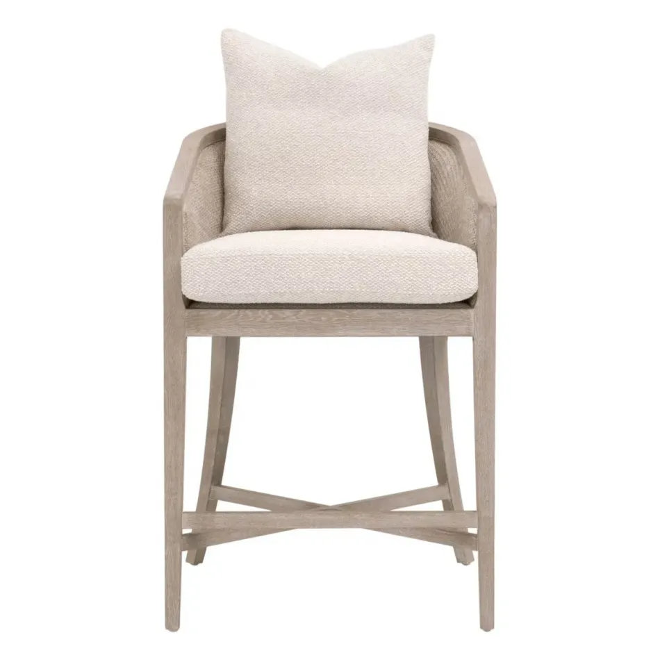 McGuire Natural Gray Oak & Cane LiveSmart Gellar-Linen Counter Stool