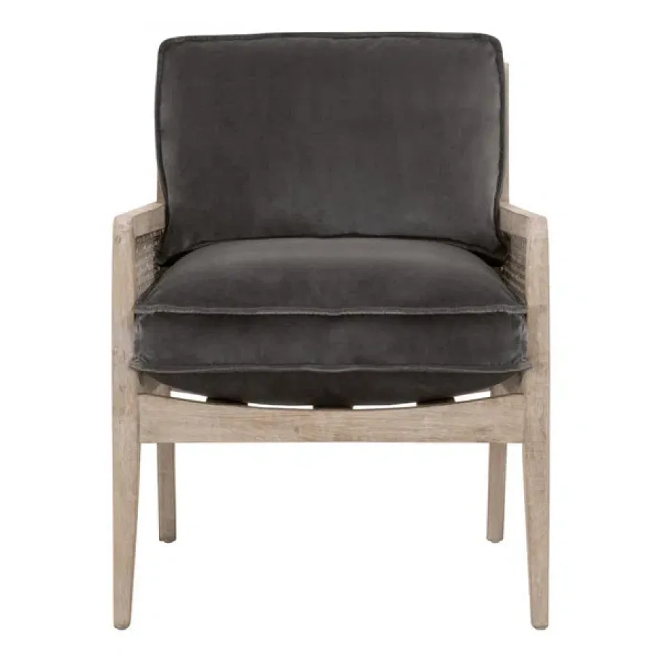 Leone Club Chair Dark Dove Velvet, Natural Gray Oak, Cane