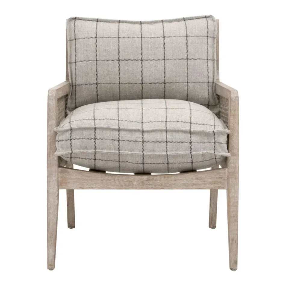 Leone Natural Gray Oak Cane Performance Windowpane Cement Club Chair