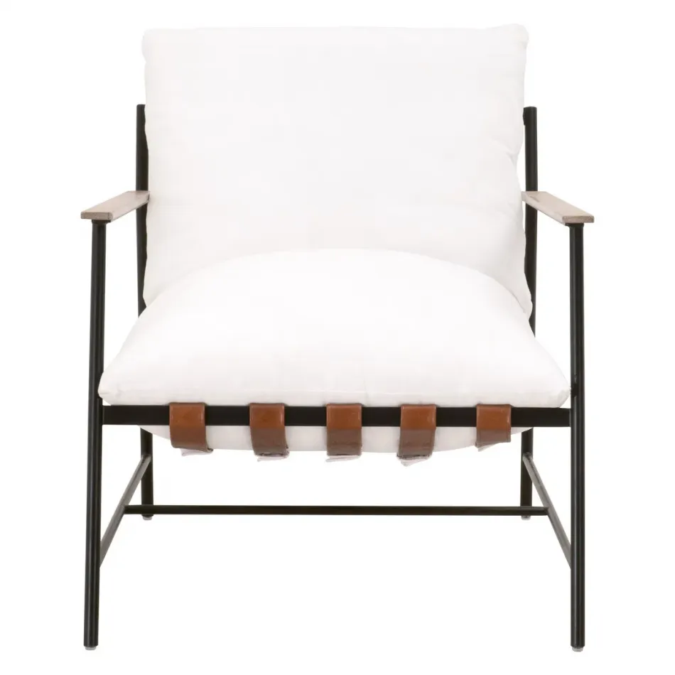 Brando Club Chair LiveSmart Peyton-Pearl, Chestnut Top Grain Leather, Natural Gray Oak, Black Iron