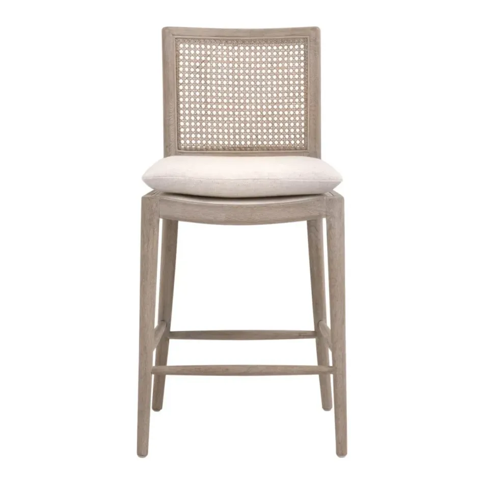 Blume Counter Stool - Performance Textured Cream Linen, Natural Gray Oak, Cane