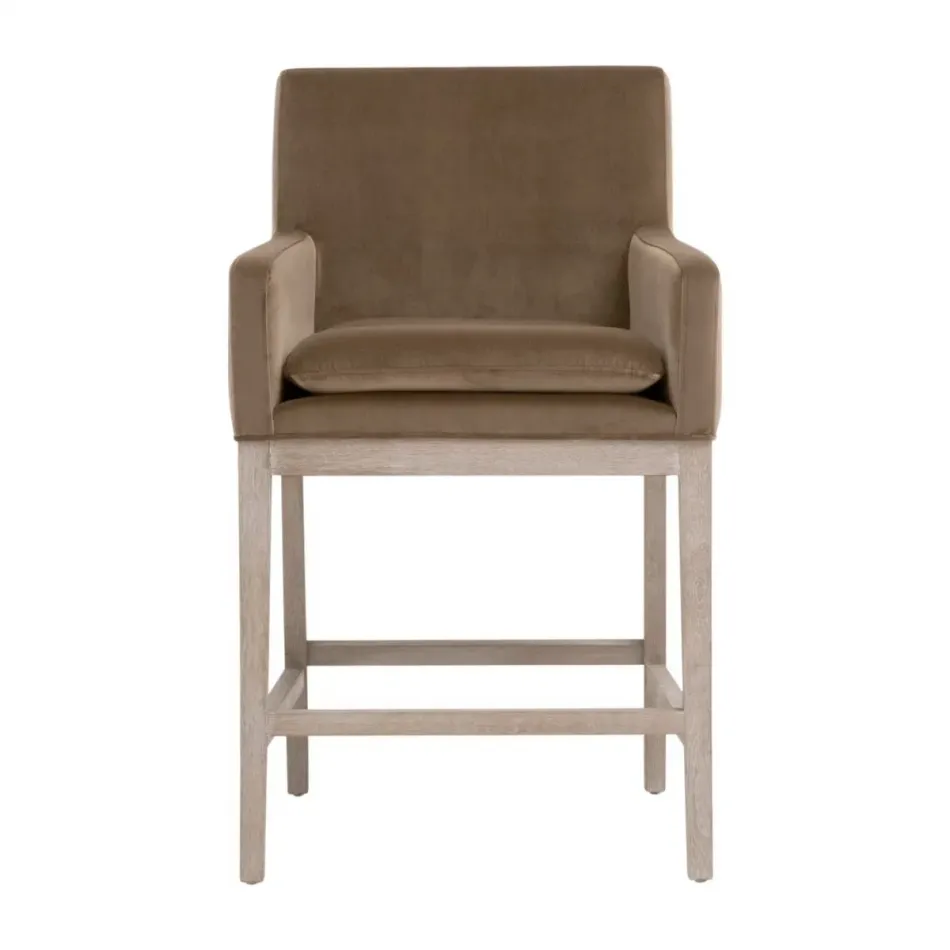 Drake Caramel Velvet Natural Gray Oak Counter Stool