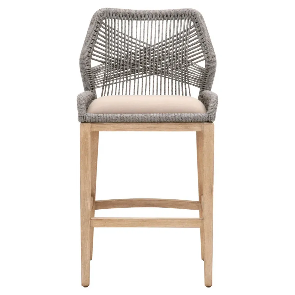 Loom Barstool Platinum Rope, Light Gray, Natural Gray Mahogany