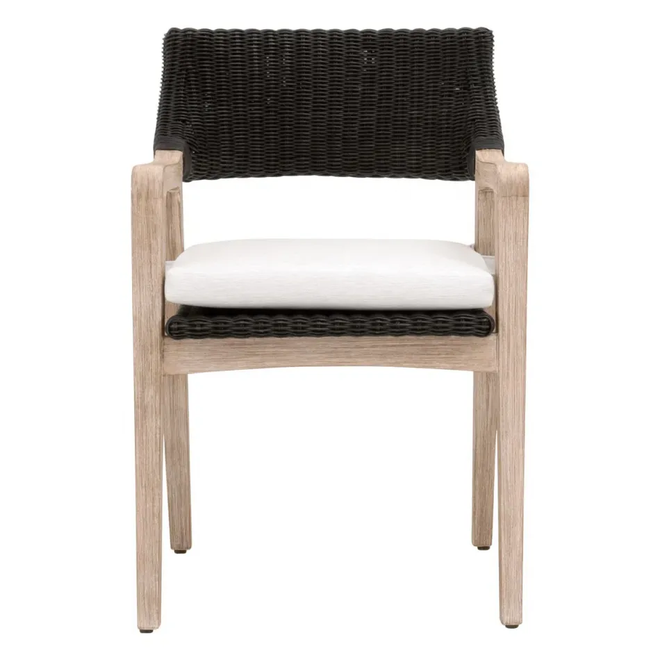 Lucia Arm Chair Black Rattan, Performance White Speckle, Natural Gray Mahogany