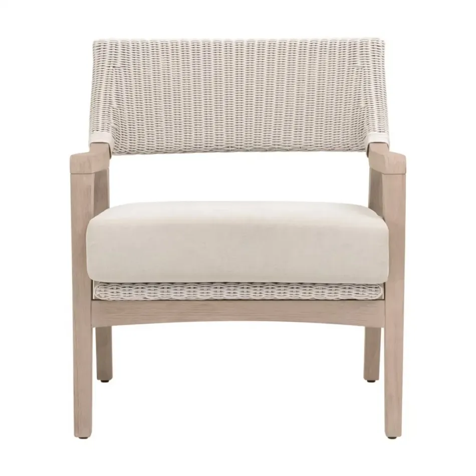 Lucia Pure White Synthetic Wicker Performance Stone Washed Ever Teak Outdoor Club Chair