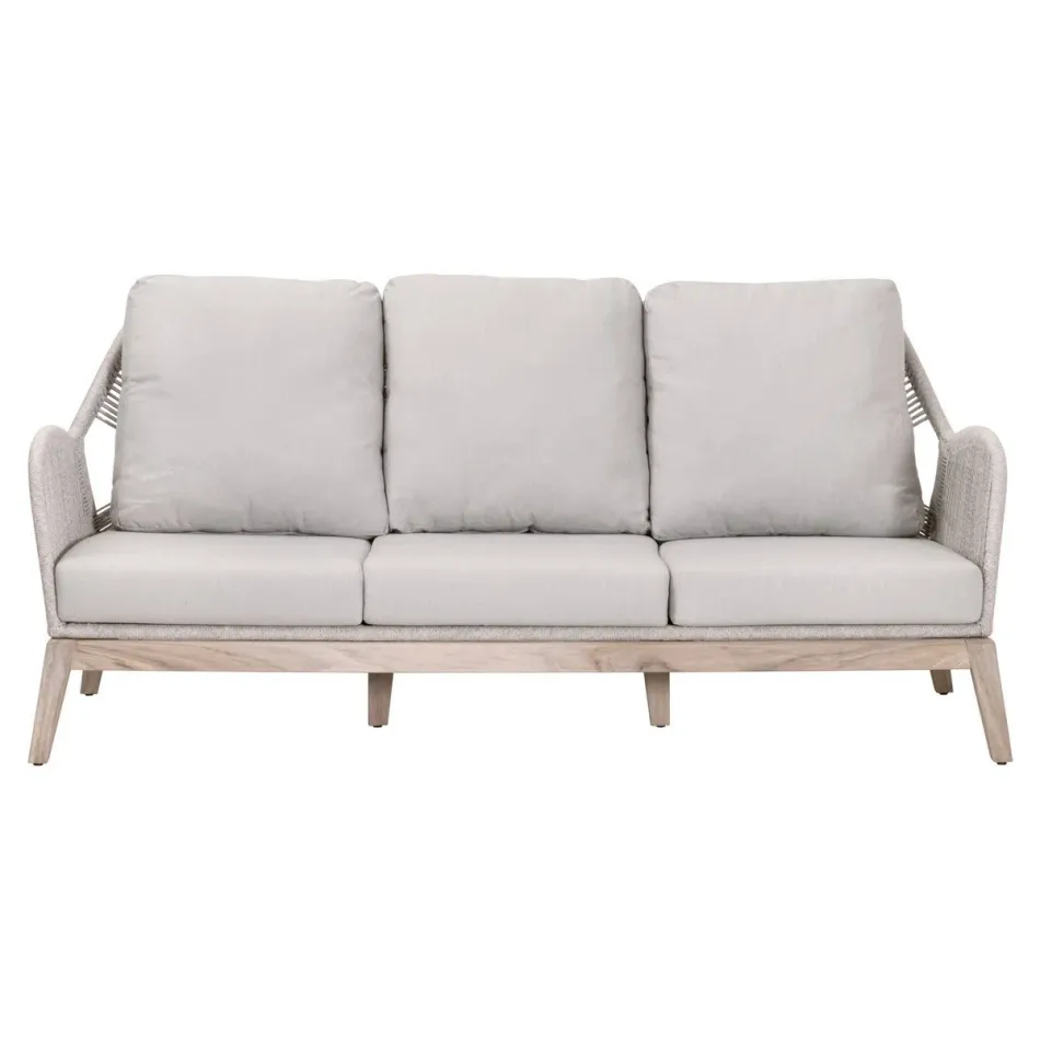 Loom Outdoor 79" Sofa Taupe & White Flat Rope, Performance Pumice, Gray Teak Indoor/Outdoor