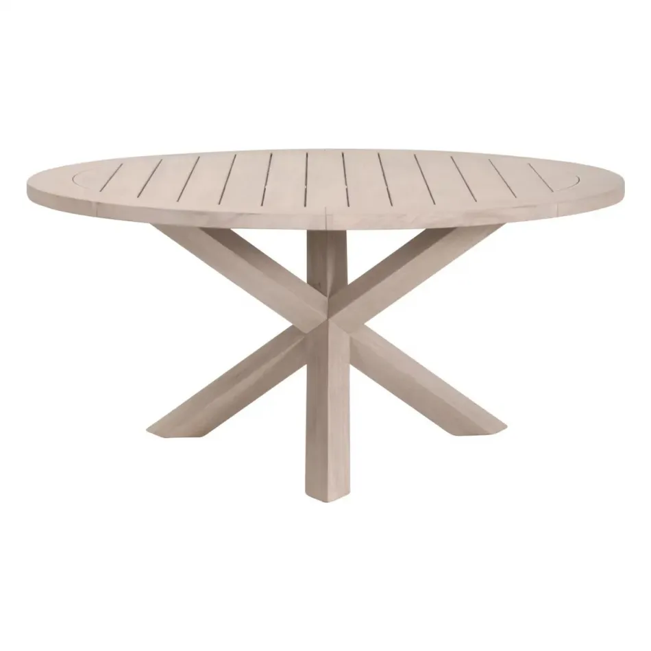 Boca Outdoor Washed Ever Teak Round Dining Table 63"