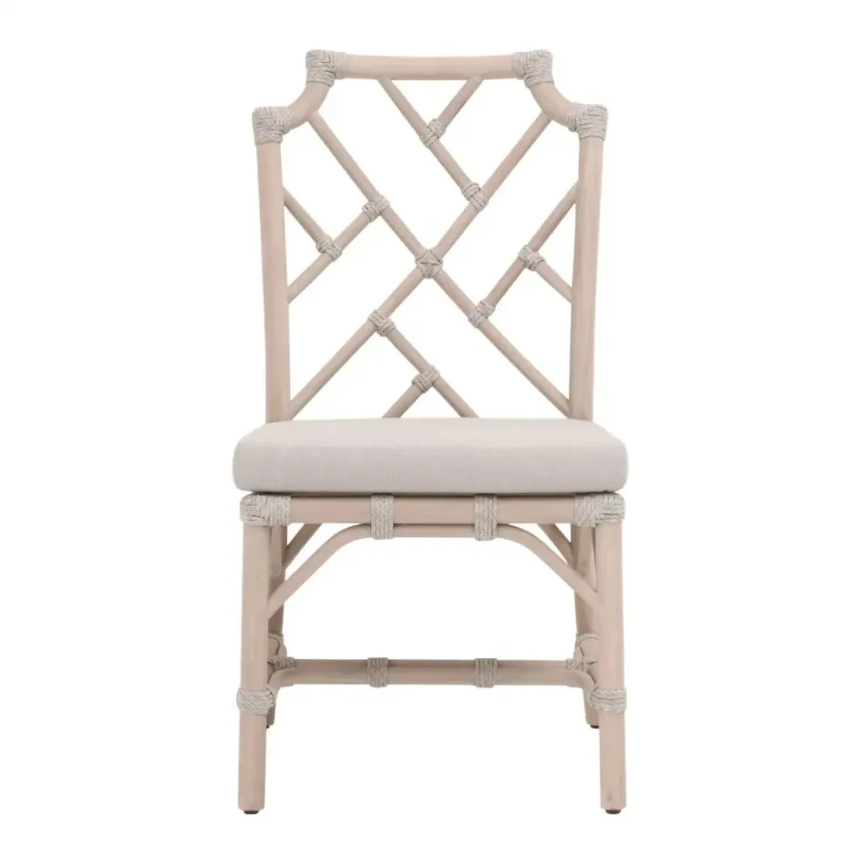 Bayview Taupe & White Flat Rope Performance Pumice Washed Ever Teak Outdoor Dining Chair Set of 2