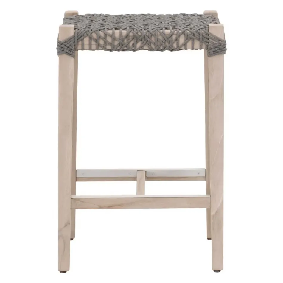 Costa Dove Flat Rope Gray Teak Outdoor Backless Counter Stool