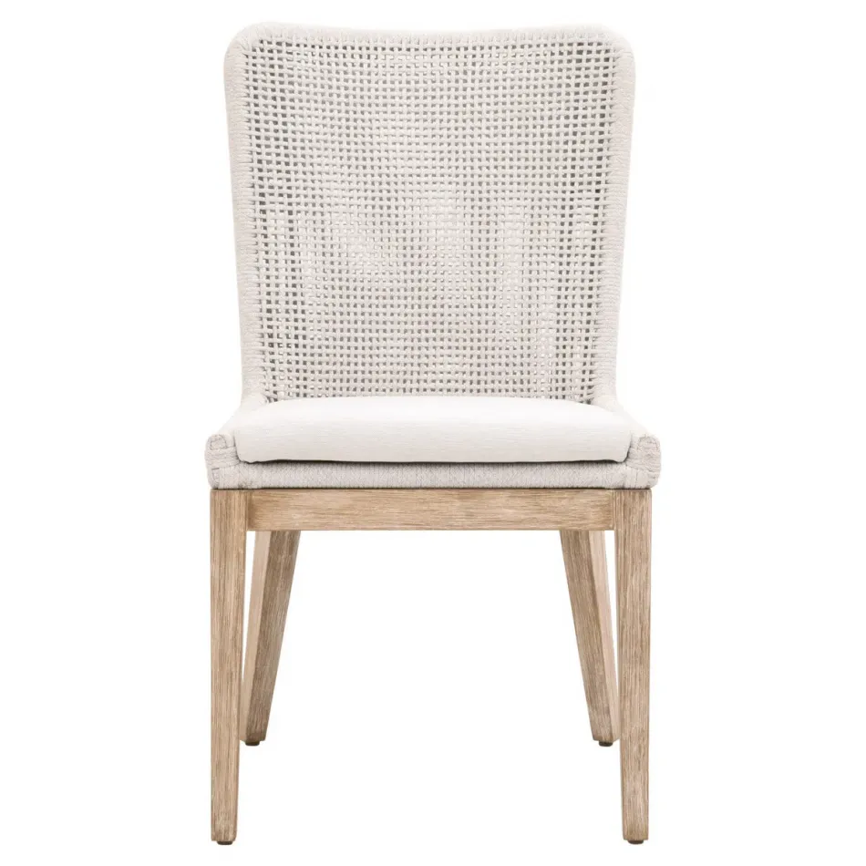 Mesh Dining Chair, Set of 2 White Speckle Flat Rope, Performance White Speckle, Natural Gray Mahogany