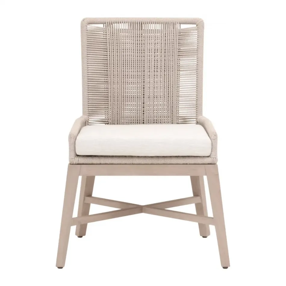 Overlay Oyster Twist Rope Performance White Speckle Washed Ever Teak Outdoor Dining Chair Set of 2