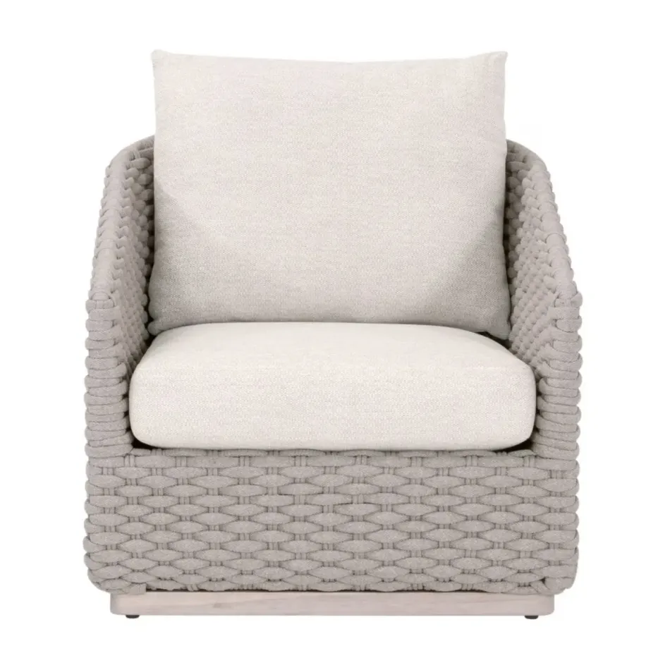 Caspian Taupe Oval Rope Performance Ecru Weave Washed Ever Teak Outdoor Sofa Chair