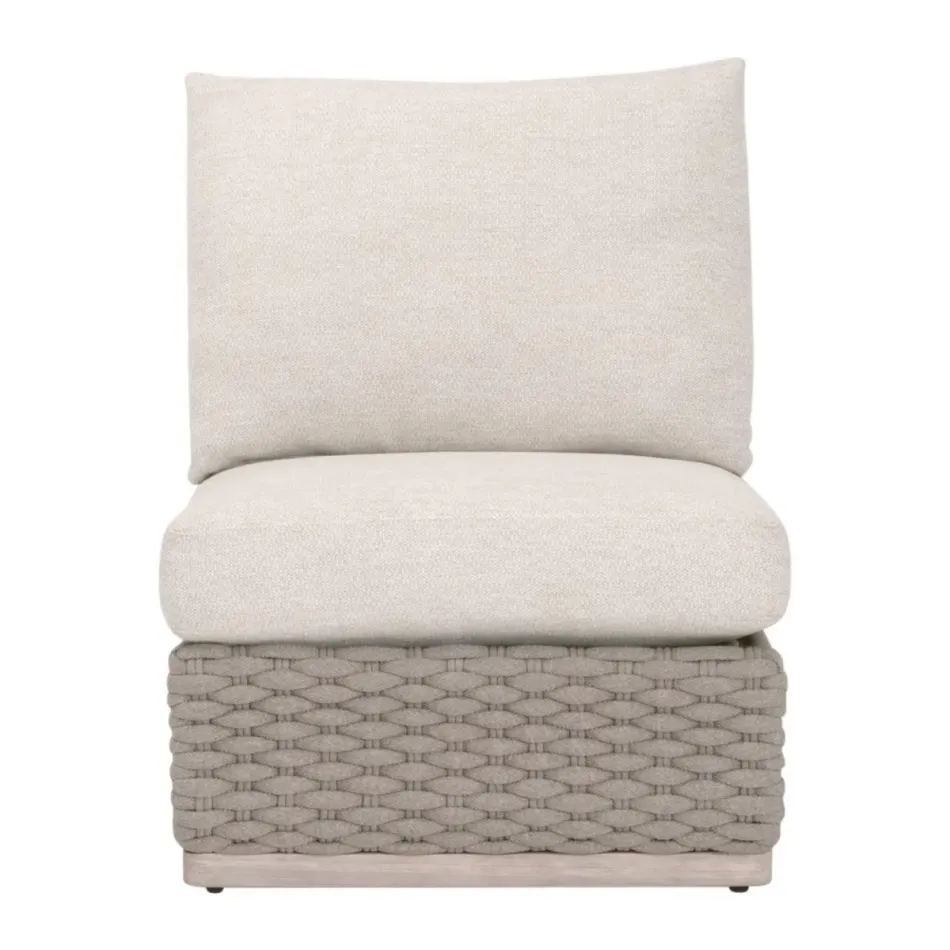 Caspian Taupe Oval Rope Performance Ecru Weave Washed Ever Teak Outdoor Modular Armless Sofa Chair
