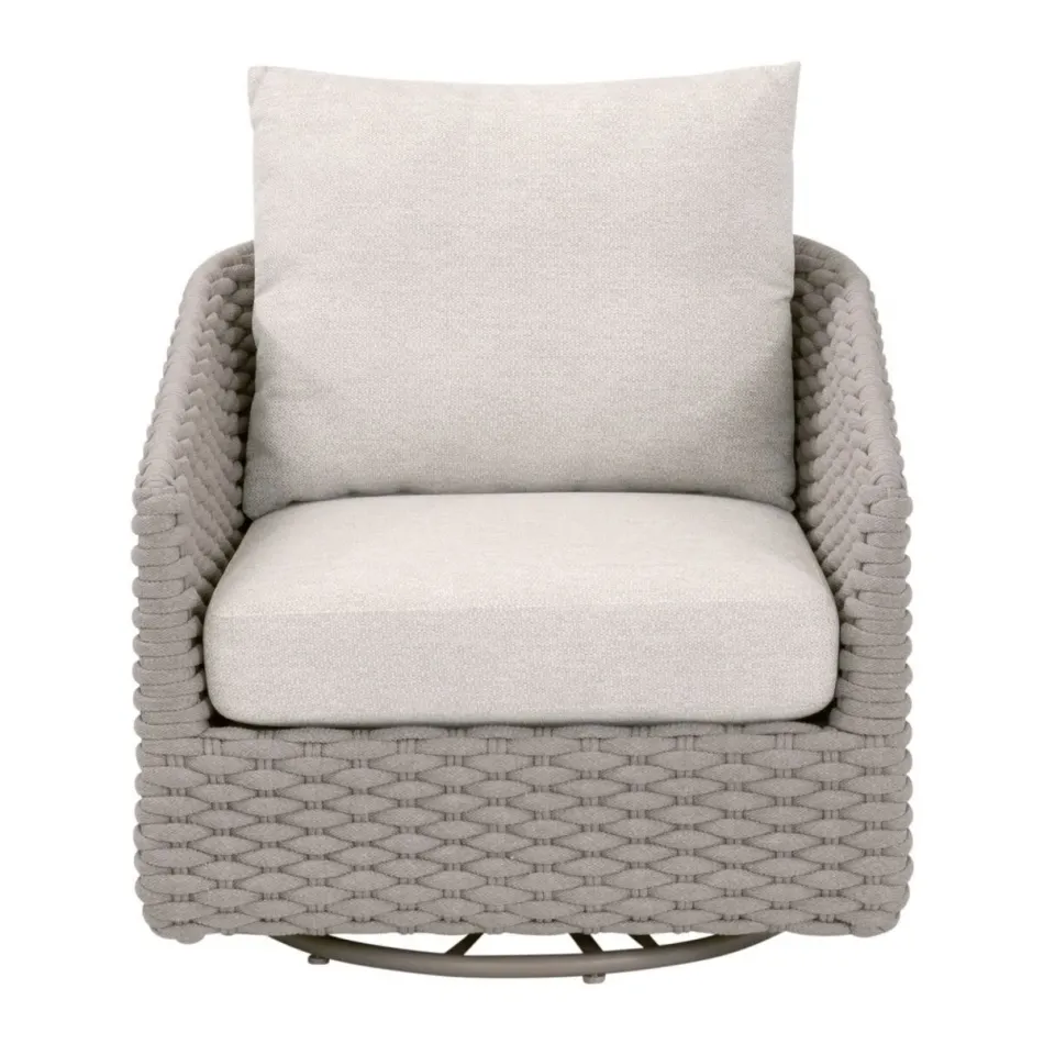 Caspian Taupe Oval Rope Performance Ecru Weave Outdoor Swivel Rocker Sofa Chair