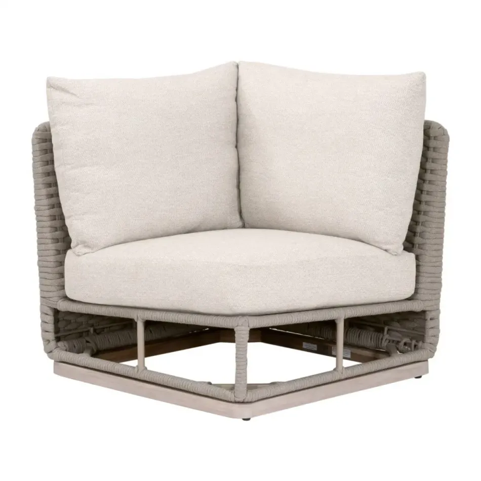 Caspian Taupe Oval Rope Performance Ecru Weave Washed Ever Teak Outdoor Modular Corner Sofa