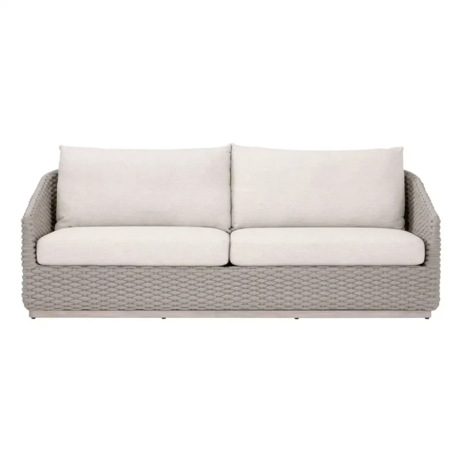 Caspian Taupe Oval Rope Performance Ecru Weave Washed Ever Teak Outdoor Sofa 89"