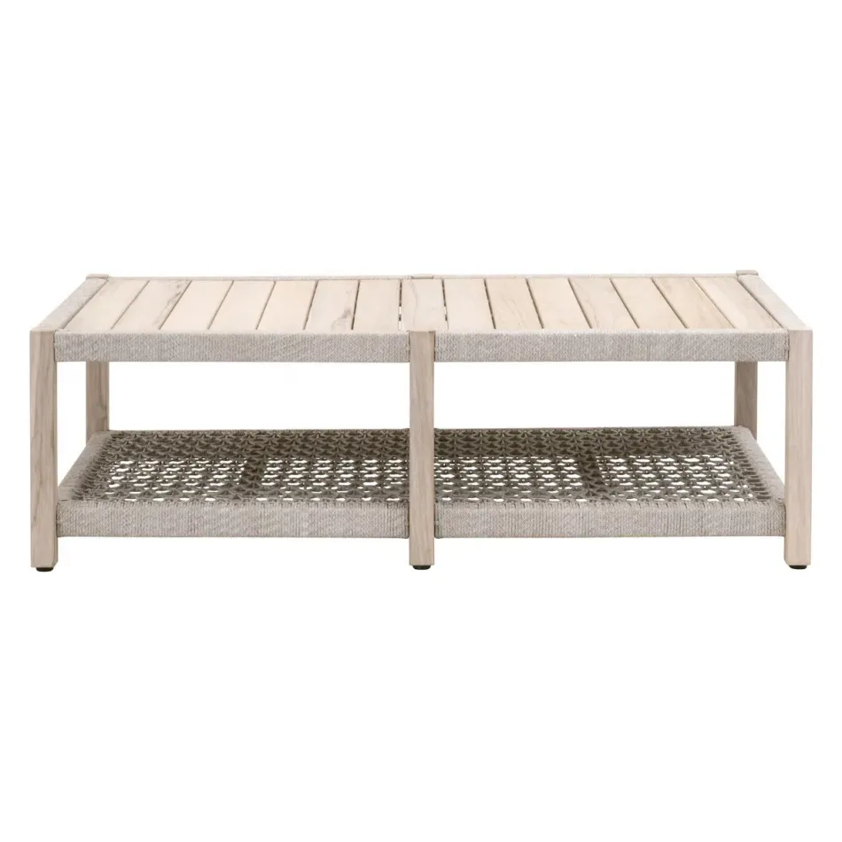 Wrap Outdoor Coffee Table Taupe & White Flat Rope, Gray Teak
