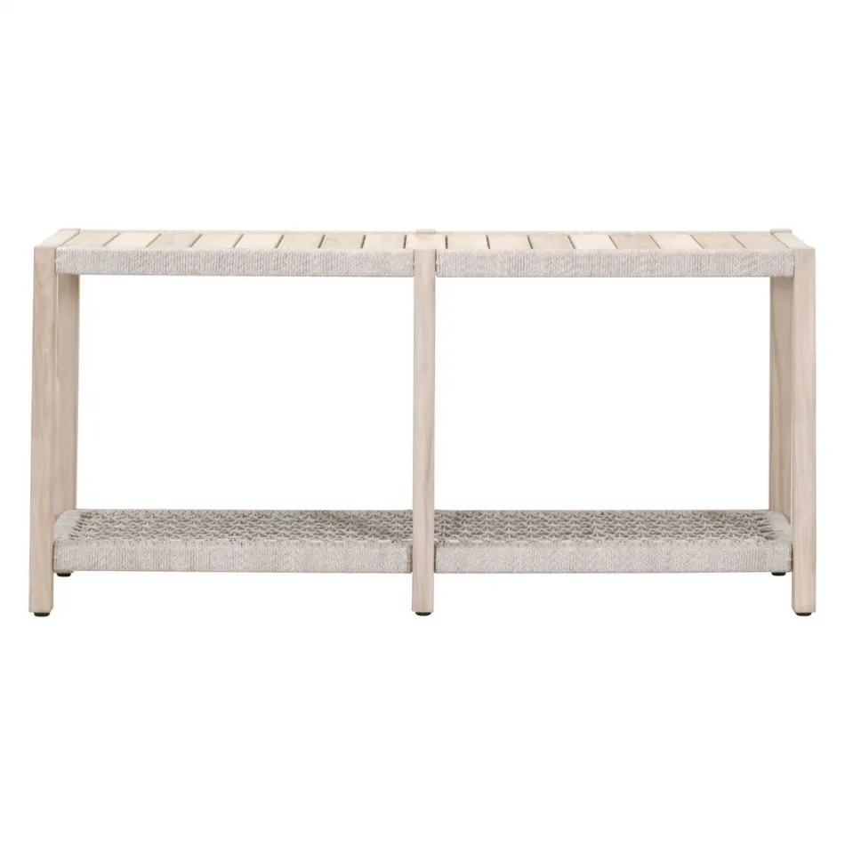 Wrap Outdoor Console Table Taupe & White Flat Rope, Gray Teak Indoor/Outdoor