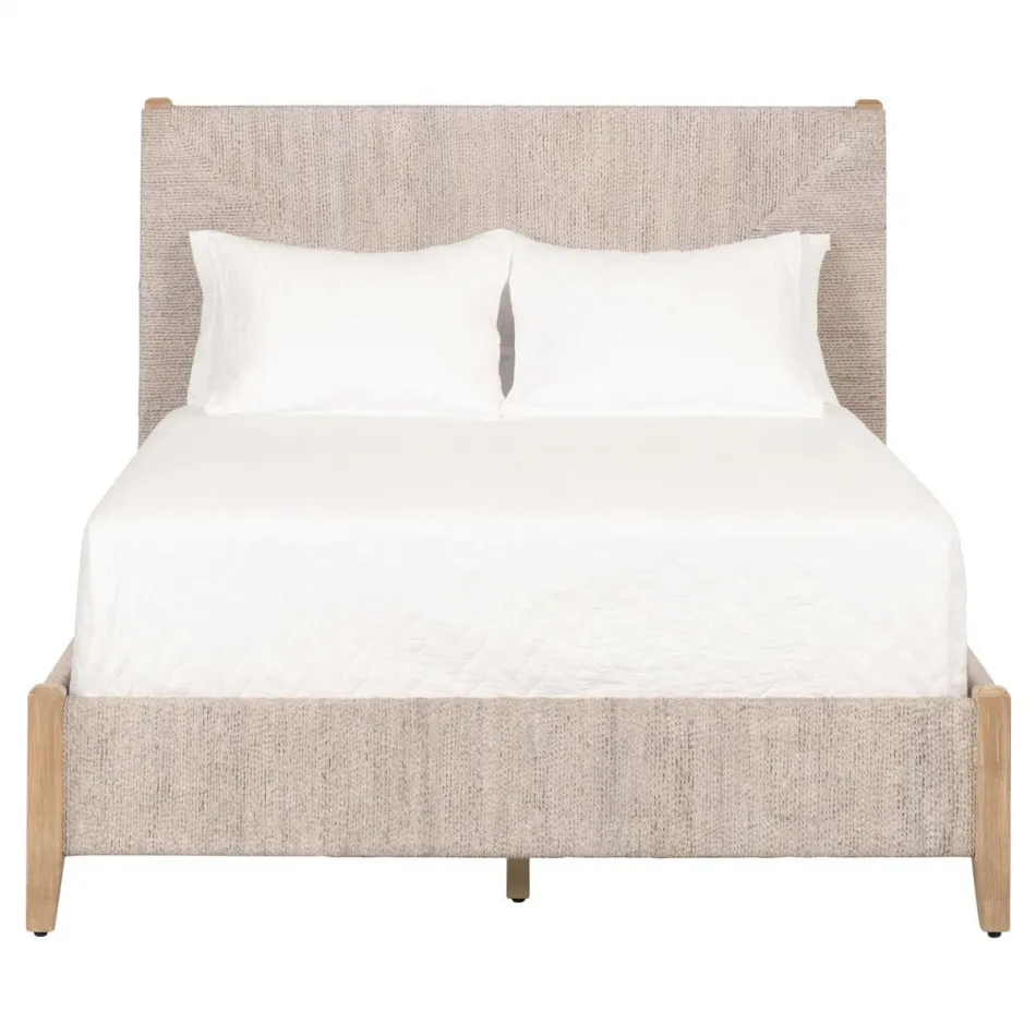 Malay Queen Bed White Wash Abaca Rope, Natural Gray Mahogany