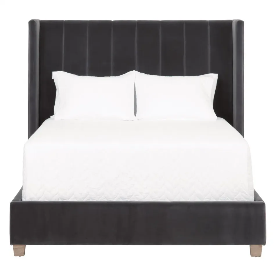 Chandler Standard King Bed Dark Dove Velvet, Natural Gray Oak