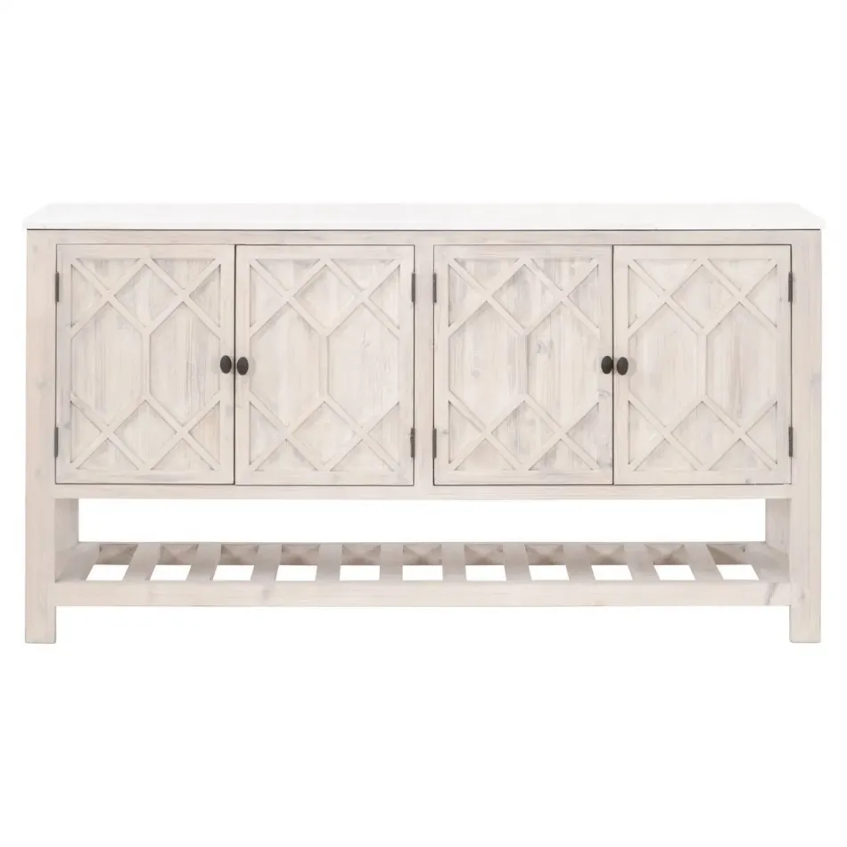 Willow Media Sideboard White Wash Pine, White Quartz