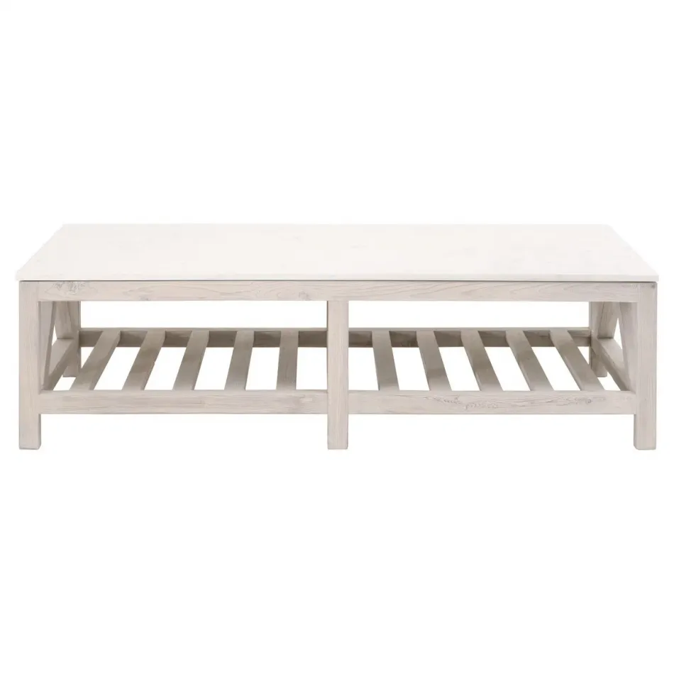 Spruce Coffee Table White Wash Pine, White Quartz