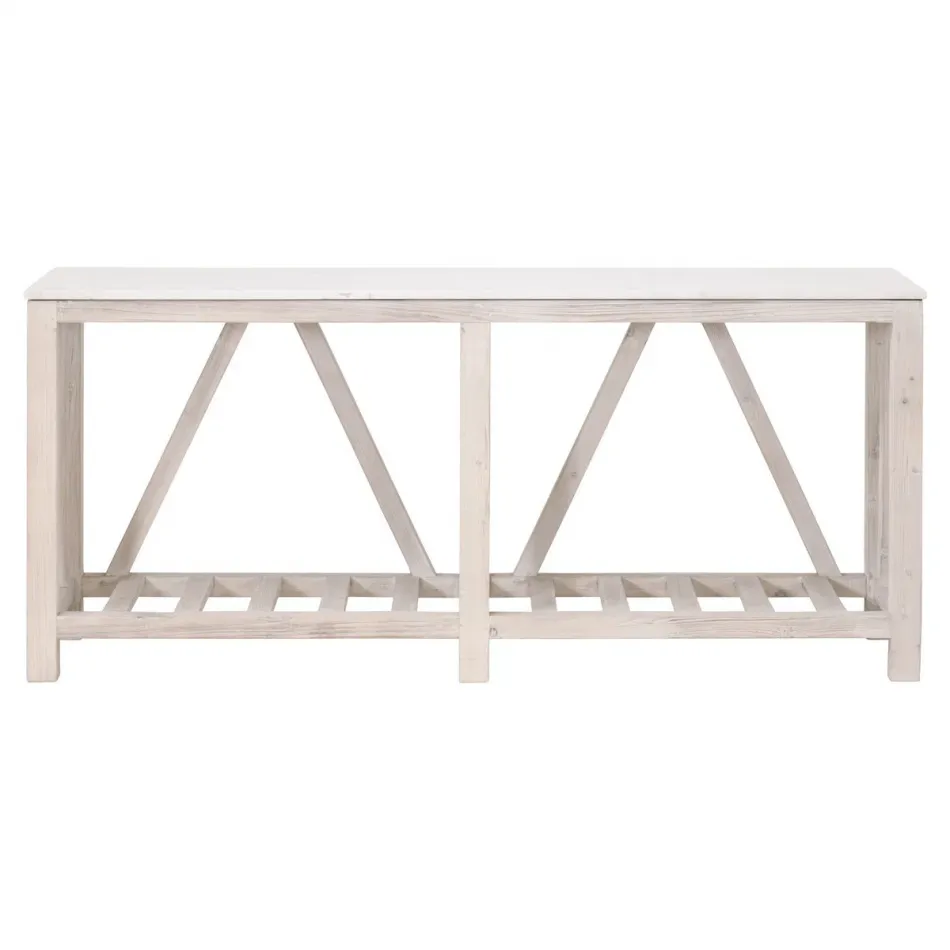 Spruce Console Table White Wash Pine, White Quartz